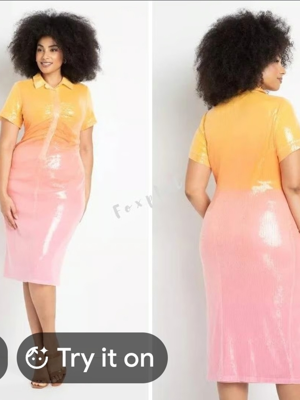 Eloquii Orange to Pink Ombre Sequin Midi Dress